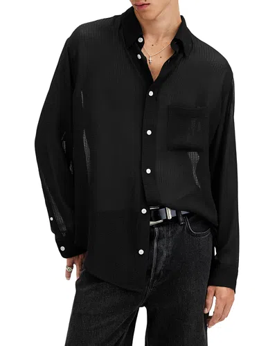 Allsaints Ando Long Sleeve Sheer Shirt In Jet Black
