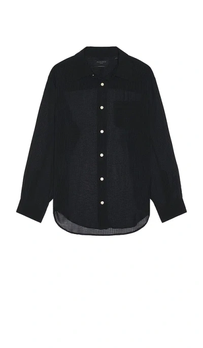 Allsaints Ando Long Sleeve Shirt In Jet Black