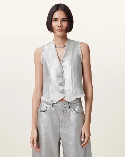 Allsaints Andrea Metallic Silver Waistcoat