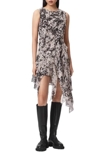 Allsaints Angie Asymmetric Ruffle Dress In Gray