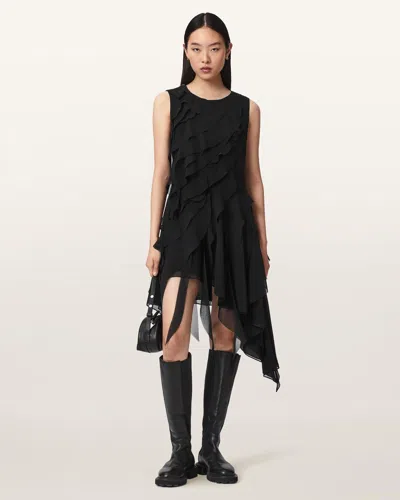 Allsaints Angie Panel Midi Dress In Black