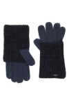 Allsaints Angled Stitch Marled Gloves In Blue