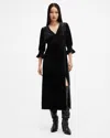 Allsaints Ani V-neck Velvet Midi Dress In Black