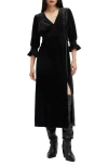 Allsaints Ani V-neck Velvet Midi Dress In Black