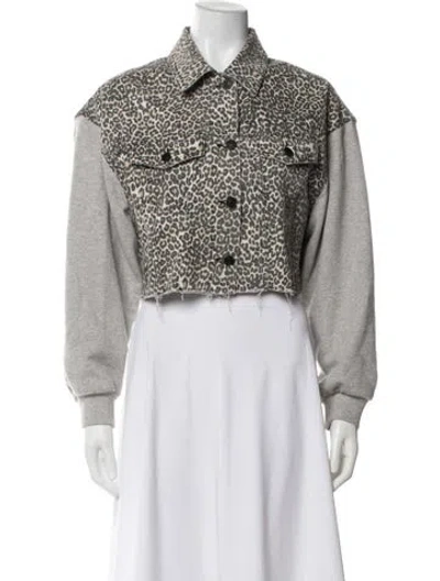 Pre-owned Allsaints Animal Print Denim Jacket In Gray
