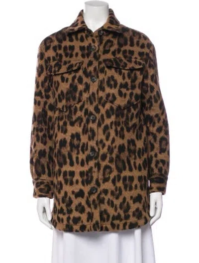 Pre-owned Allsaints Animal Print Faux Fur Jacket In Brown