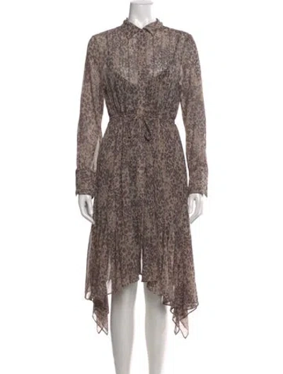 Pre-owned Allsaints Animal Print Knee-length Dress In Brown