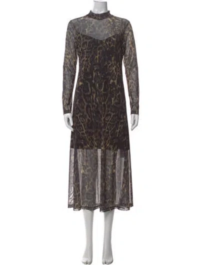 Pre-owned Allsaints Animal Print Long Dress In Black