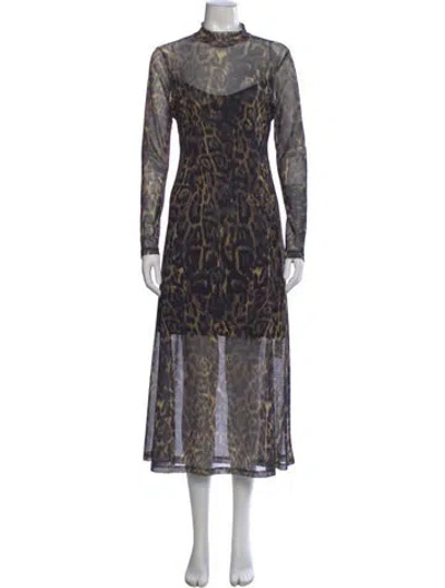 Pre-owned Allsaints Animal Print Long Dress In Black