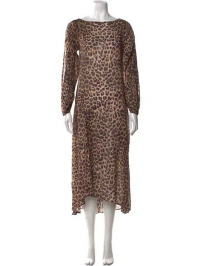 Pre-owned Allsaints Animal Print Long Dress In Brown