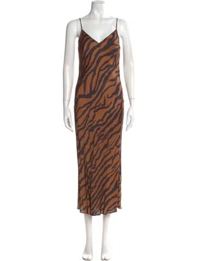 Pre-owned Allsaints Animal Print Long Dress In Brown