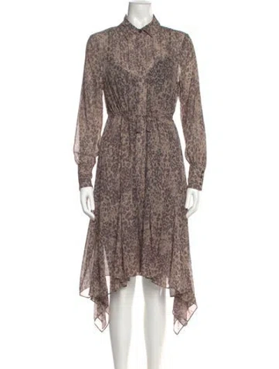 Pre-owned Allsaints Animal Print Long Dress In Brown