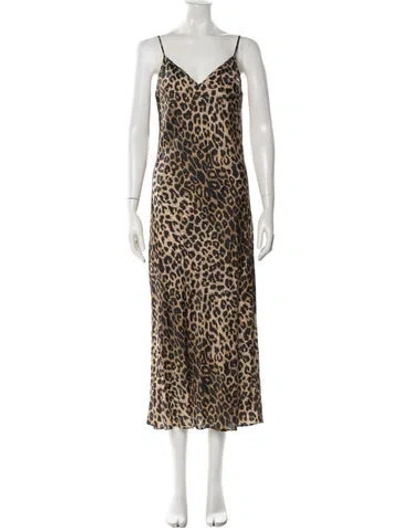 Pre-owned Allsaints Animal Print Long Dress In Brown