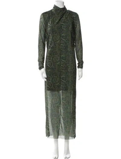 Pre-owned Allsaints Animal Print Long Dress In Green