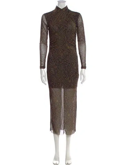 Pre-owned Allsaints Animal Print Long Dress In Green