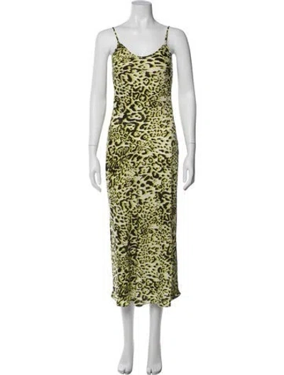 Pre-owned Allsaints Animal Print Long Dress In Green