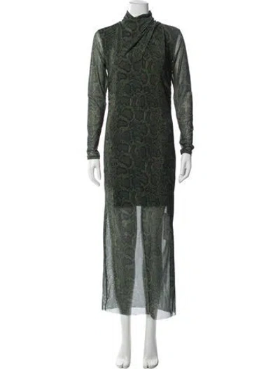 Pre-owned Allsaints Animal Print Long Dress In Green