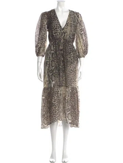Pre-owned Allsaints Animal Print Long Dress In Neutral