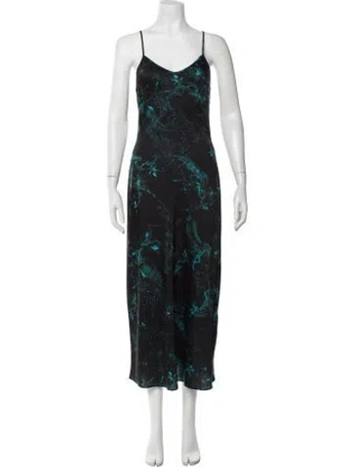 Pre-owned Allsaints Animal Print Midi Length Dress In Black/blue