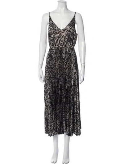 Pre-owned Allsaints Animal Print Midi Length Dress In Black/green
