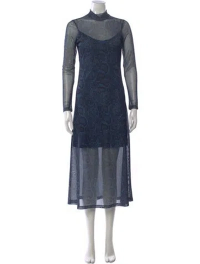 Pre-owned Allsaints Animal Print Midi Length Dress In Blue