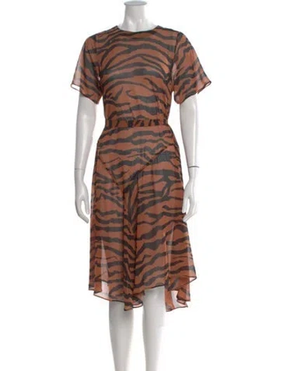 Pre-owned Allsaints Animal Print Midi Length Dress In Brown