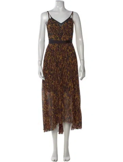 Pre-owned Allsaints Animal Print Midi Length Dress In Brown