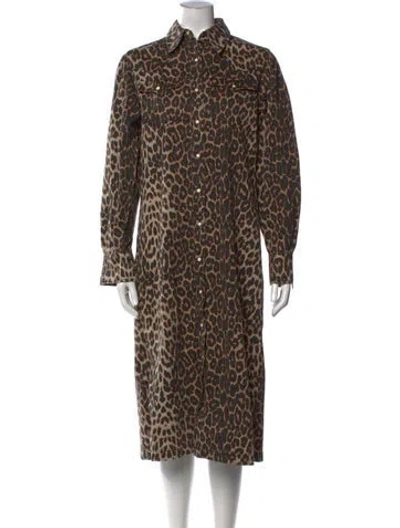 Pre-owned Allsaints Animal Print Midi Length Dress In Brown