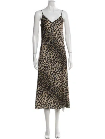 Pre-owned Allsaints Animal Print Midi Length Dress In Brown