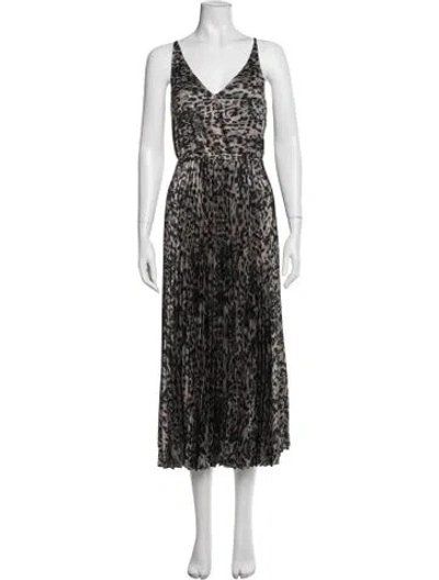Pre-owned Allsaints Animal Print Midi Length Dress In Brown