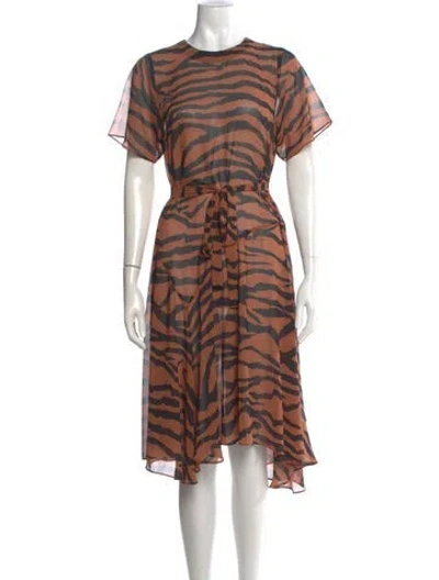 Pre-owned Allsaints Animal Print Midi Length Dress In Brown