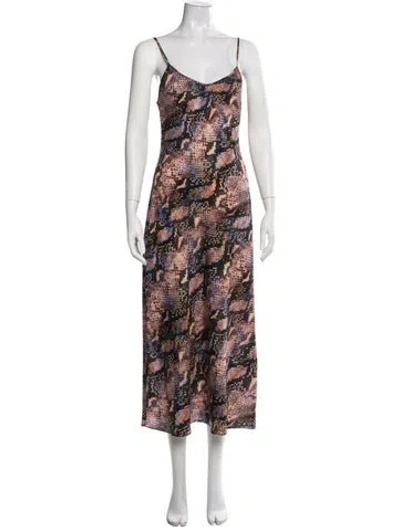 Pre-owned Allsaints Animal Print Midi Length Dress In Brown