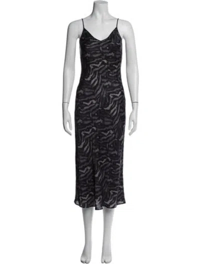 Pre-owned Allsaints Animal Print Midi Length Dress In Gray