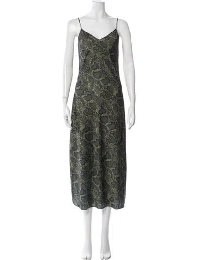 Pre-owned Allsaints Animal Print Midi Length Dress In Green