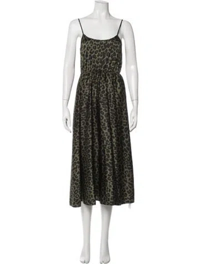 Pre-owned Allsaints Animal Print Midi Length Dress In Green