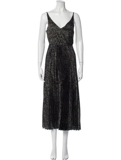 Pre-owned Allsaints Animal Print Midi Length Dress In Green