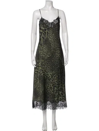 Pre-owned Allsaints Animal Print Midi Length Dress In Green