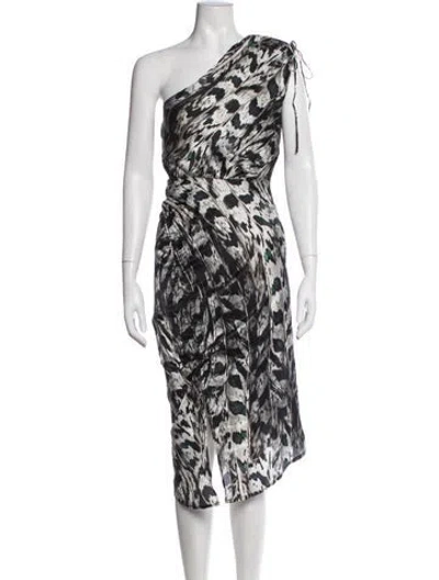 Pre-owned Allsaints Animal Print Midi Length Dress In White