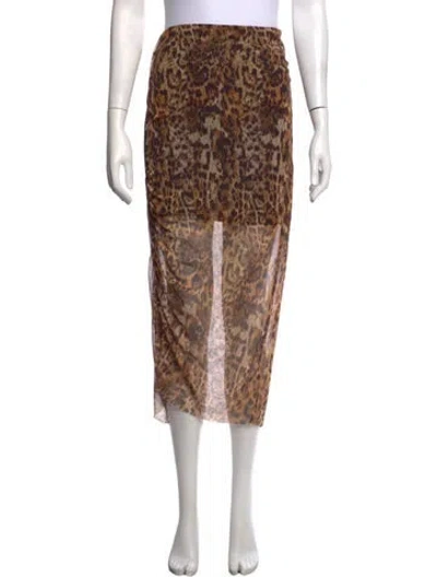 Pre-owned Allsaints Animal Print Midi Length Skirt W/ Tags In Brown
