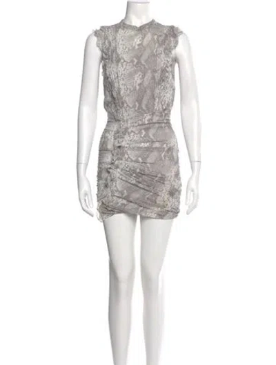 Pre-owned Allsaints Animal Print Mini Dress In Gray