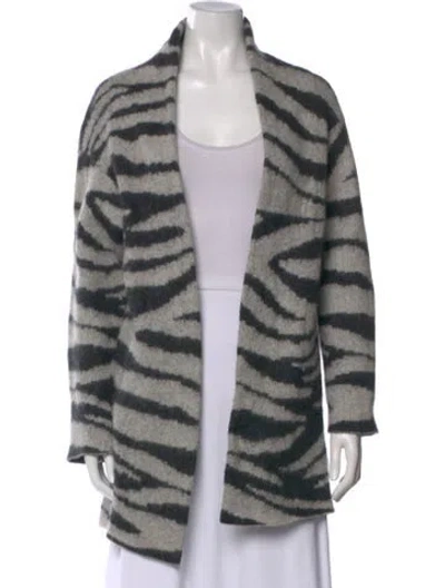 Pre-owned Allsaints Animal Print Open Front Sweater In Gray