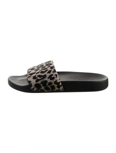 Pre-owned Allsaints Animal Print Slides In Black