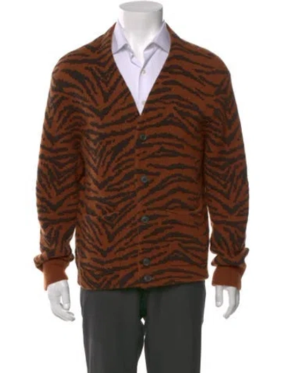 Pre-owned Allsaints Animal Print V-neck Cardigan In Brown