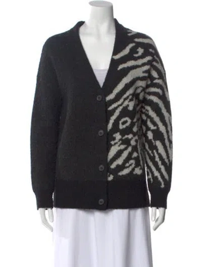 Pre-owned Allsaints Animal Print V-neck Sweater In Black