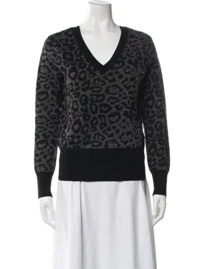 Pre-owned Allsaints Animal Print V-neck Sweater In Black