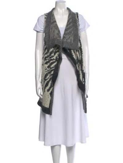 Pre-owned Allsaints Animal Print V-neck Sweater In White