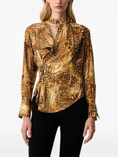 Allsaints Animal-print Twisted Blouse In Brown