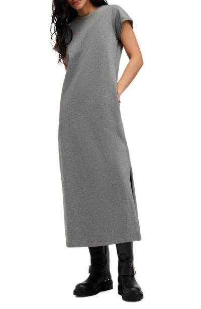 Allsaints Anna Cotton Maxi T-shirt Dress In Charcoal Marl