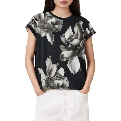 Allsaints Anna Floral Print Crew Neck Short Sleeve T-shirt In Black