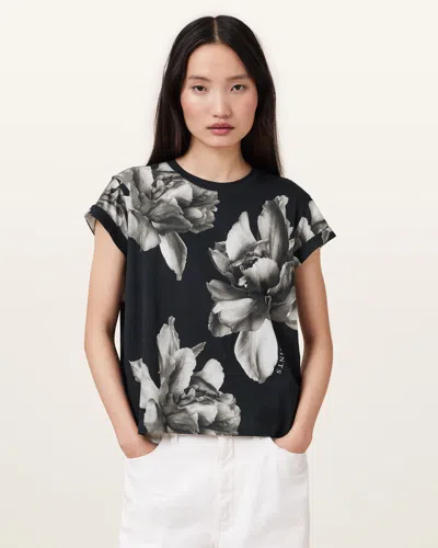 Allsaints Anna Floral Print Crew Neck Short Sleeve T-shirt In Black